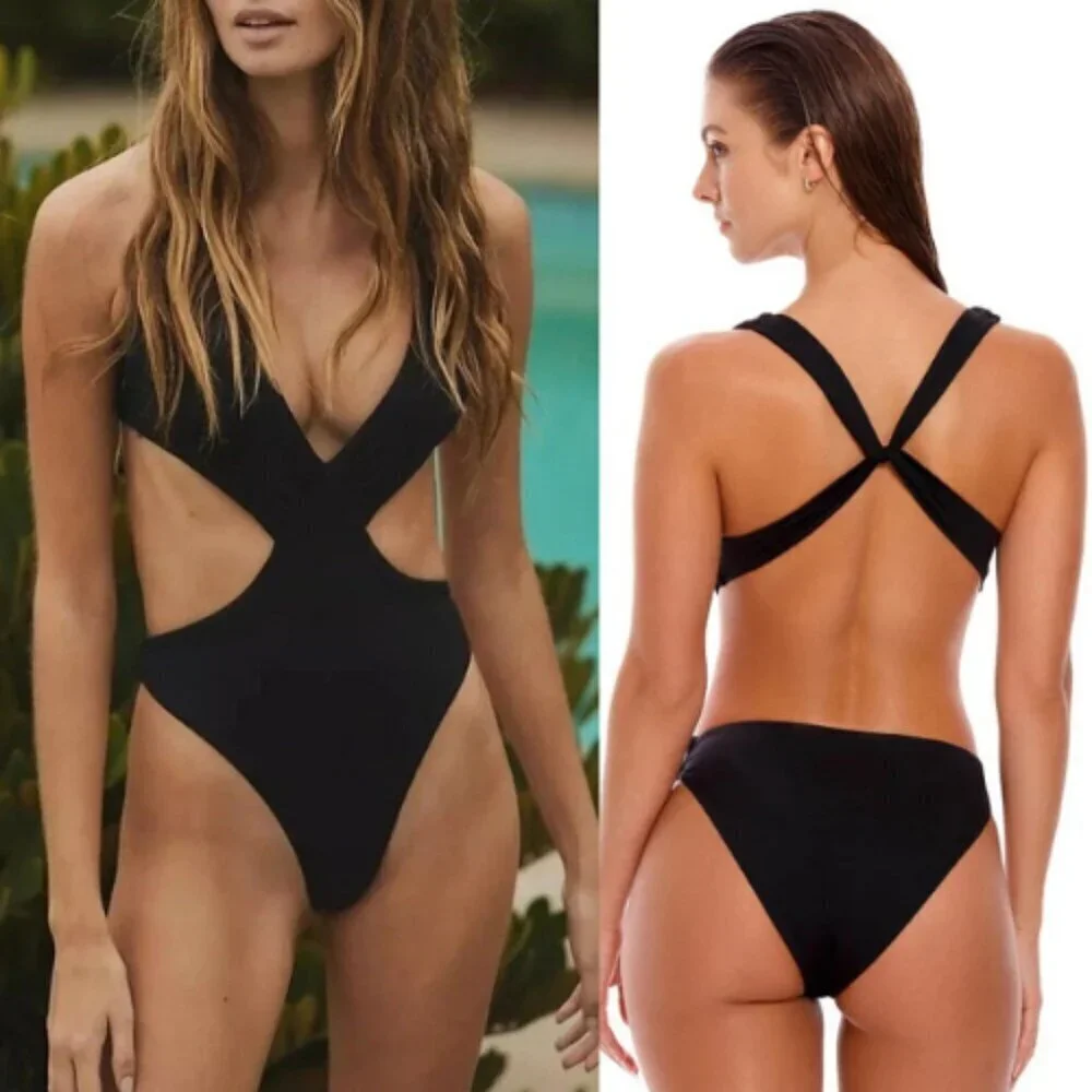 New! Agua Bendita Malibu Fera Black Swimwear Large 1181